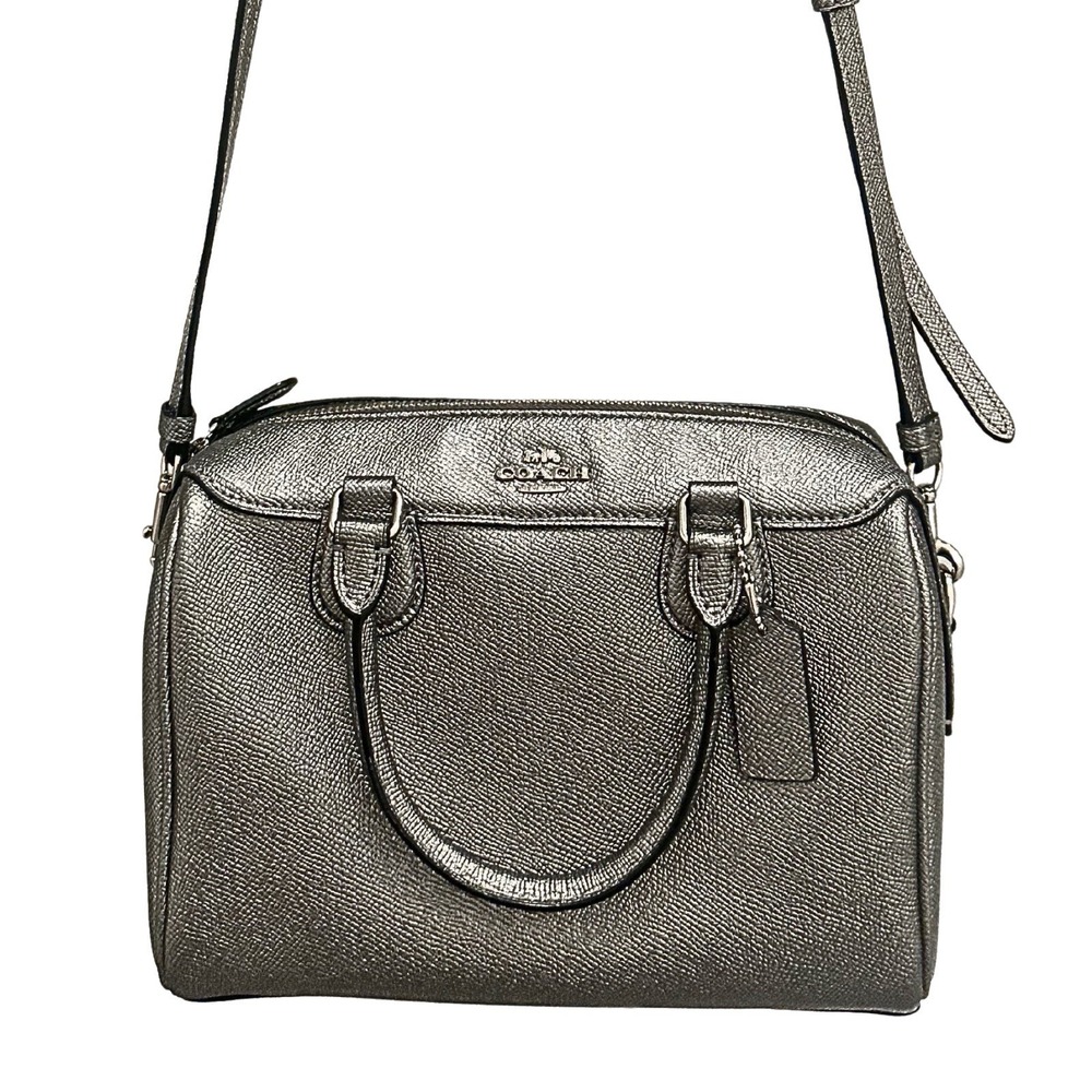Coach Mini Bennett F39706 Metallic Gunmetal Leather Crossbody Purse Satchel EUC